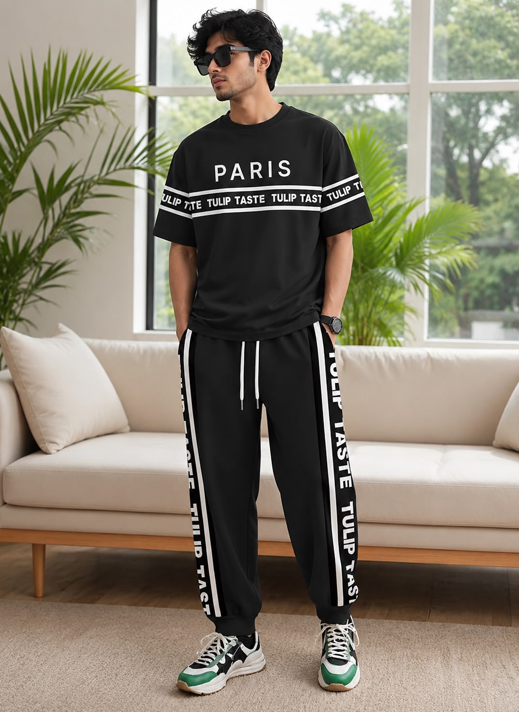 Drop Shoulder Mash T-Shirt and Trouser Combo