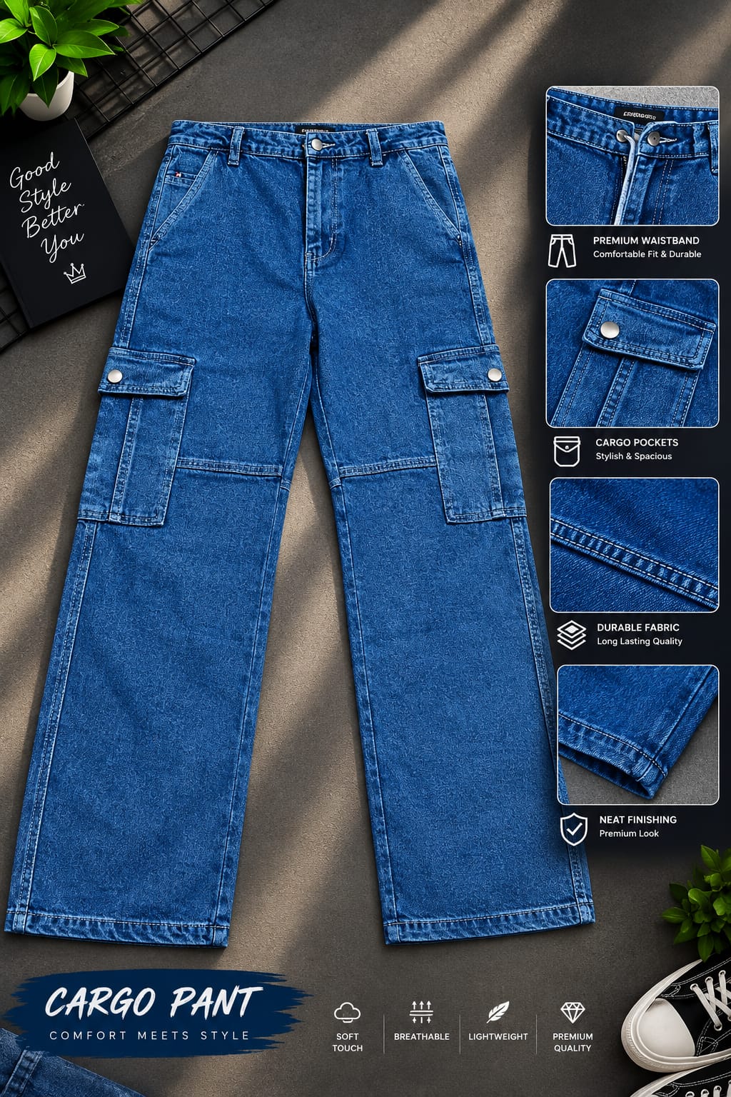 6 Pocket Cargo Denim  Baggy Pant